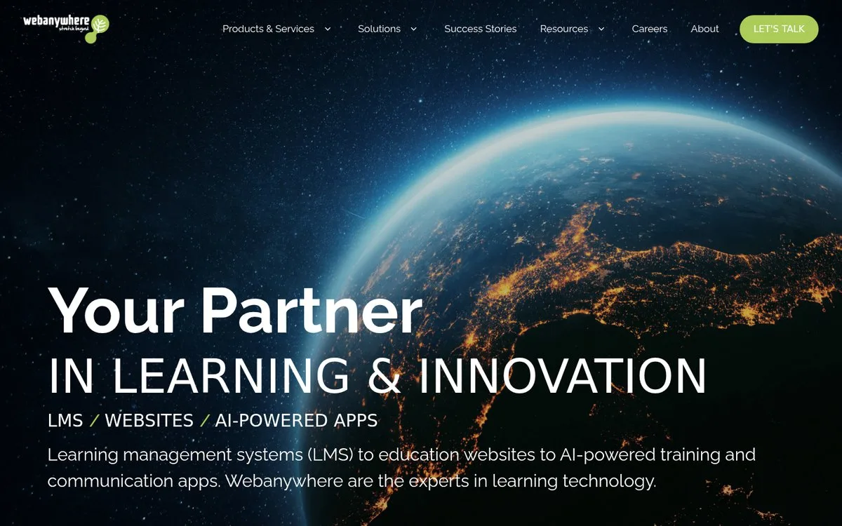 Webanywhere homepage, a Leeds-based Platinum Totara Partner
