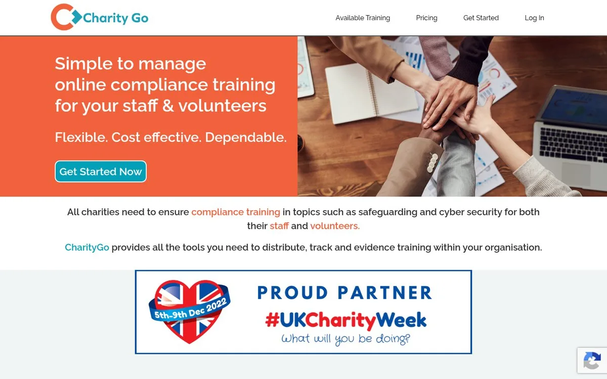 CharityGo homepage: online compliance training for charity staff and volunteers
