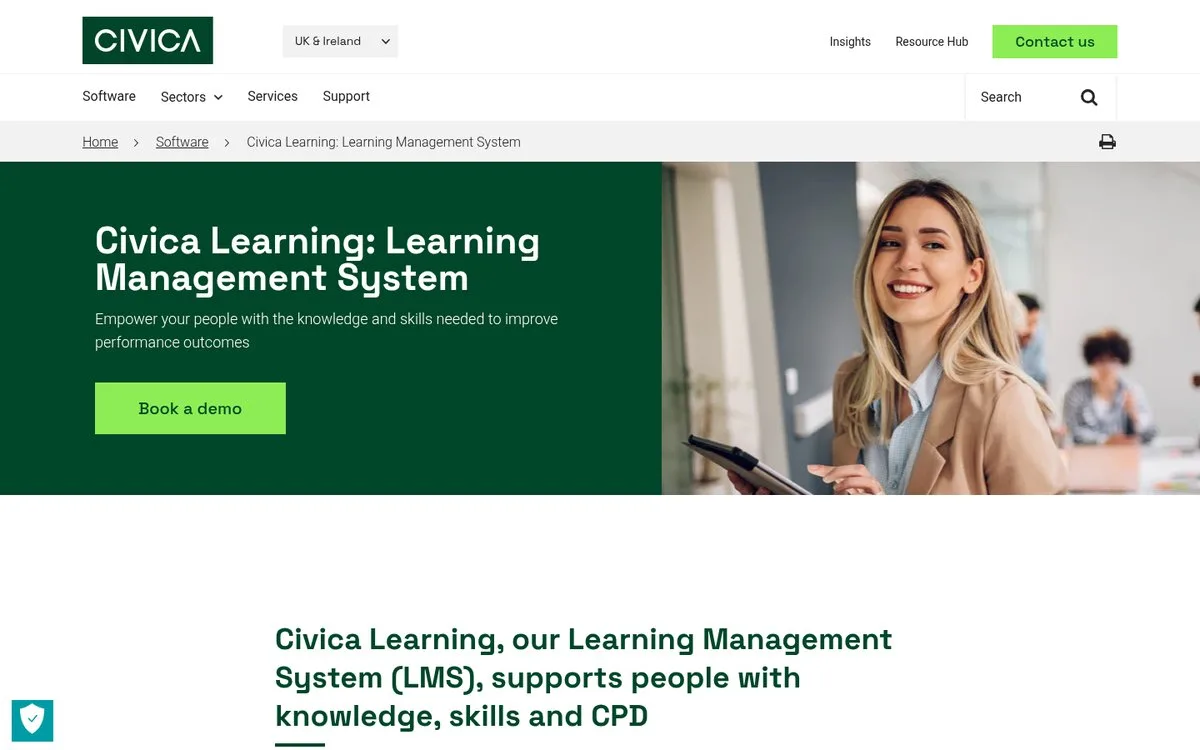 Civica Learning (formerly Agylia) learning management system page